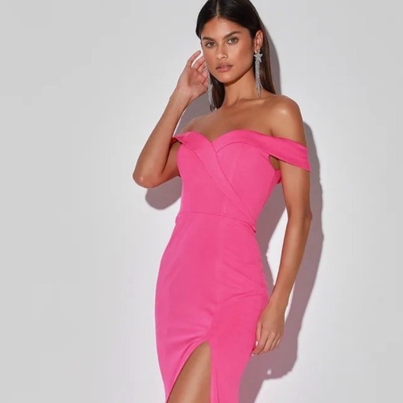 Lulus Dresses & Skirts - NWT Lulu's Song Of Love Vibrant Pink Off-Shoulder Maxi Dress. Valentines-Size XL